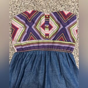 Colorful Strapless Dress with Denim Skirt